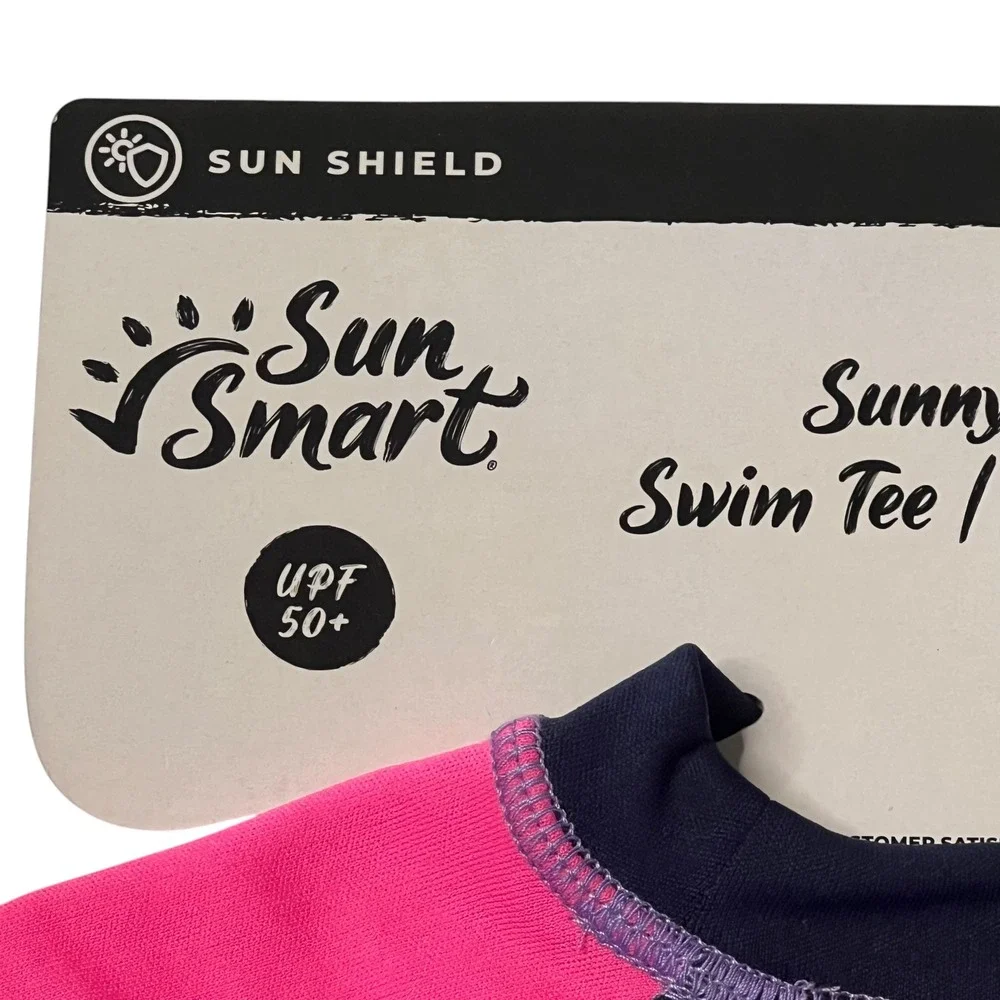 Sun Smart Swim‎ Tee Rash Guard UPF 50+ Protective Sleeves Pink Blue 18-24 Months